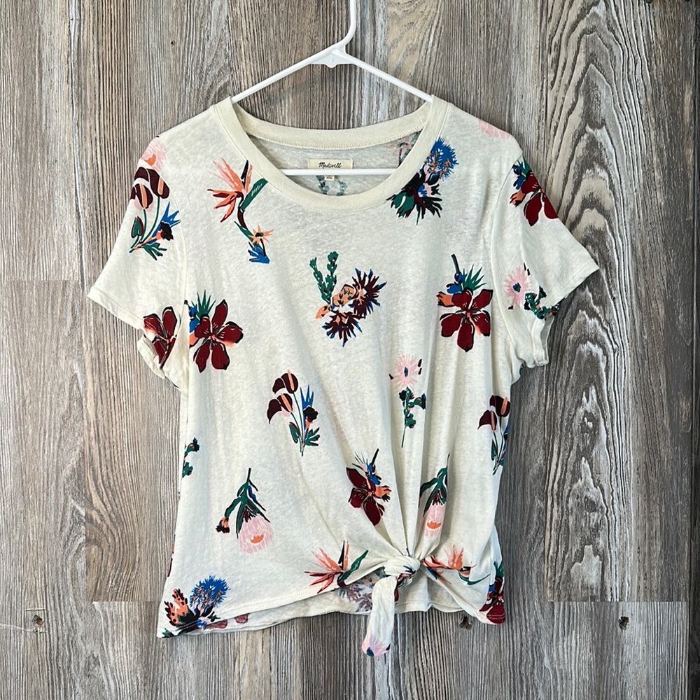 Madewell floral print top with tie, L